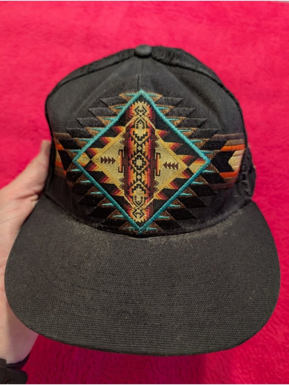 Grassroots California Aztec Geometric Pattern Satin Lined Snapback Hat Black S/M